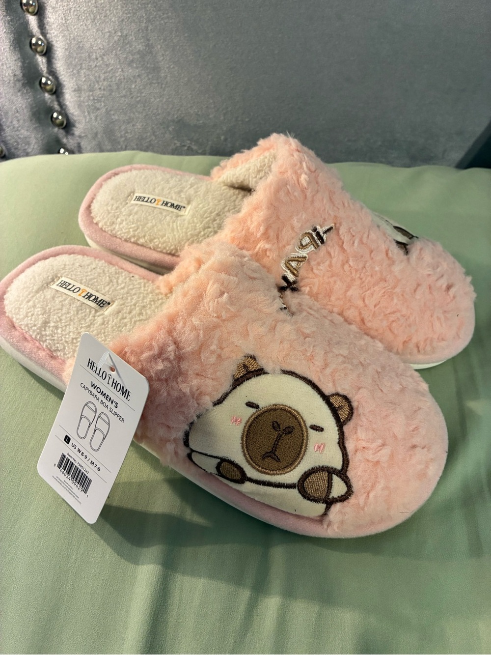 Hello Home Pink Plush Slippers